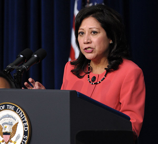 Hilda Solis briefs the press corps on the unprecedented level of untapped manpower.